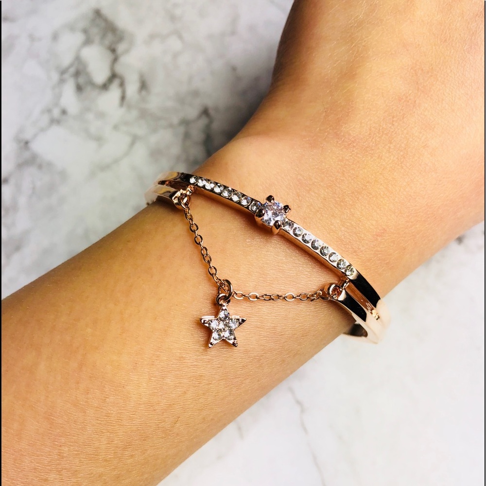 New! Rhinestones Star Rose Gold Bangle Bracelet